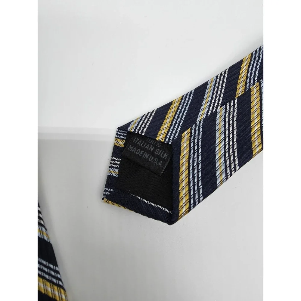 Express Blue Yellow White Striped Necktie Italian Silk Tie 58